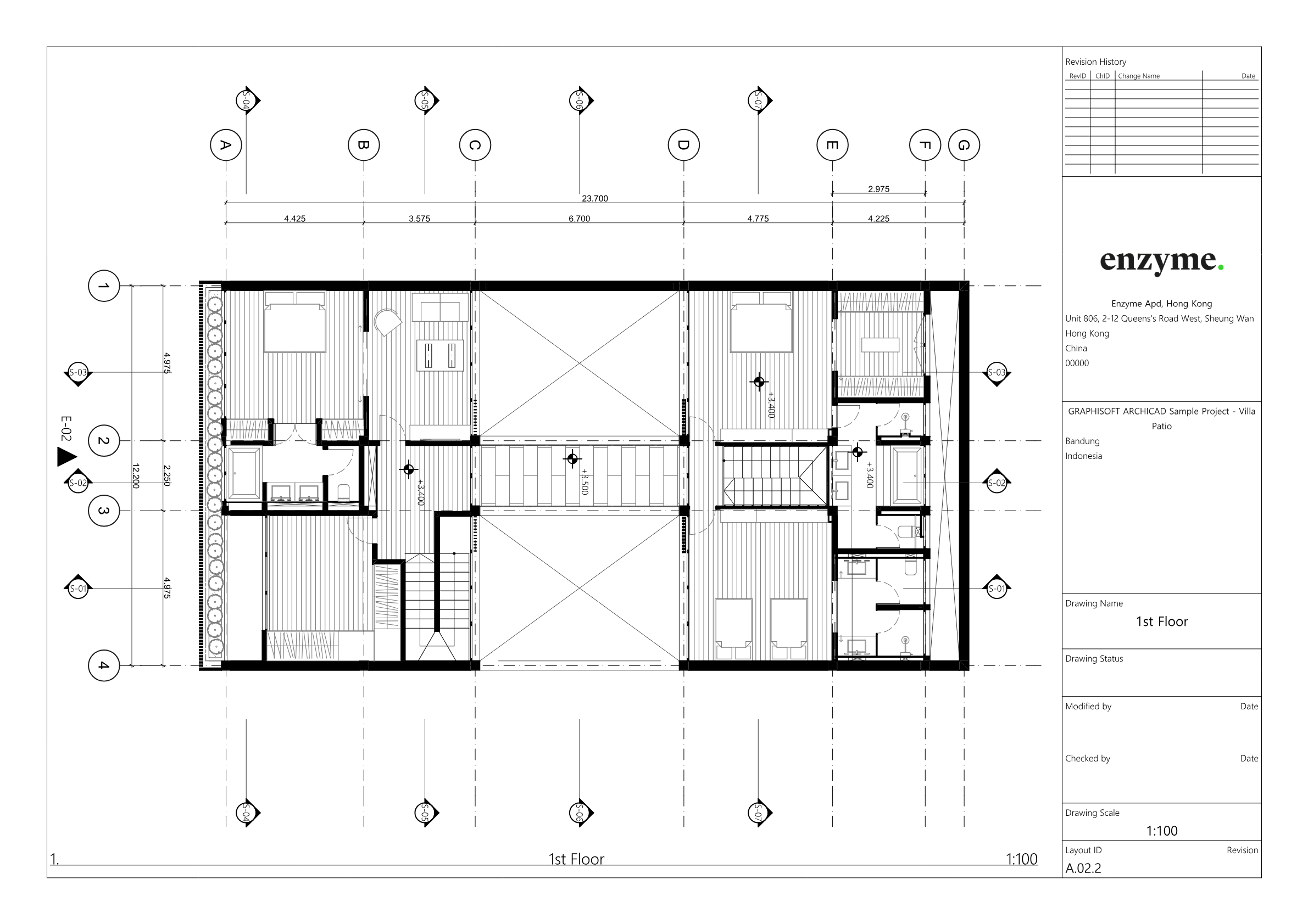 Sheet A.02.2 1st Floor of the Villa Patio sample before the change, as Archicad published it